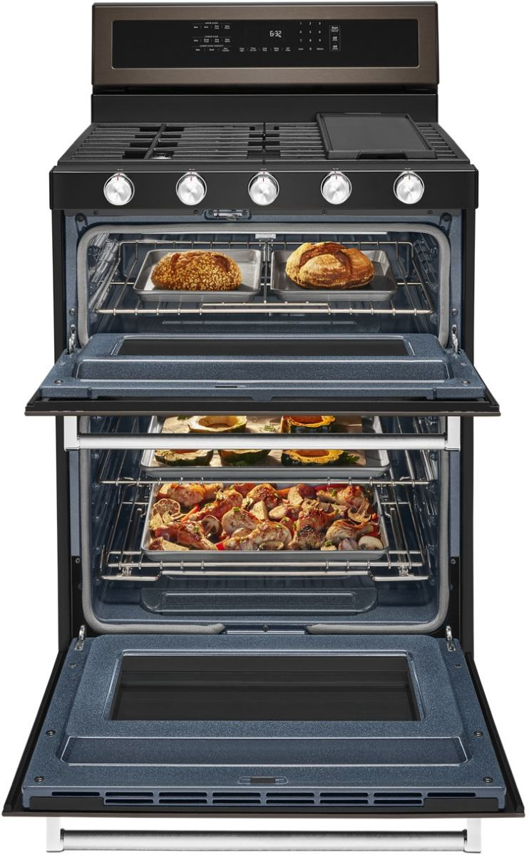 KitchenAid 30" Black Stainless Steel with PrintShield Finish Freestanding Gas Double Convection Range - Thumbnail 2