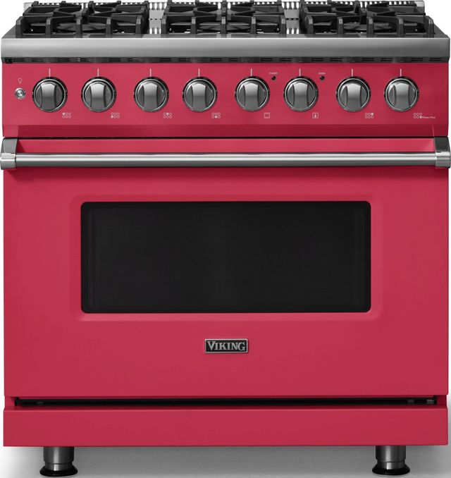 Viking® 5 Series 36" Valentine Pro Style Dual Fuel (NG) Range with Polished Chrome Trim-0