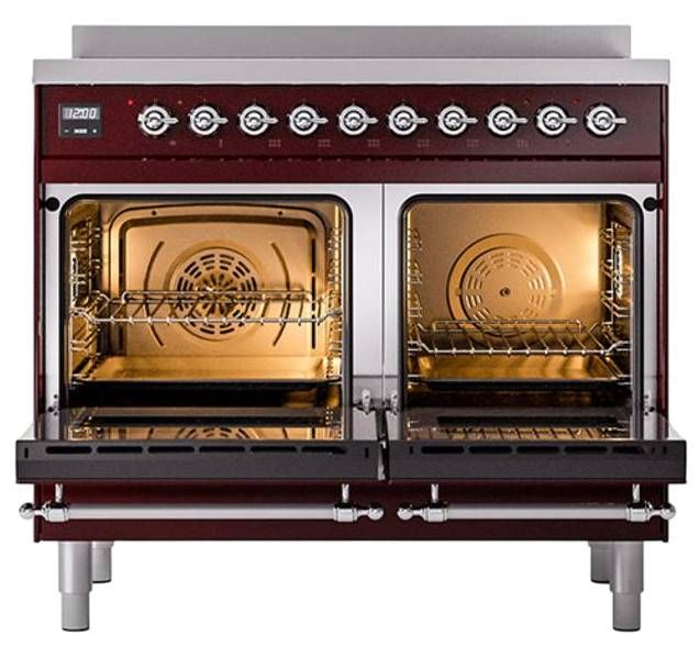 Ilve® Nostalgie II Noblesse 40'' Burgundy Pro Style Induction Range with Chrome Trim-2