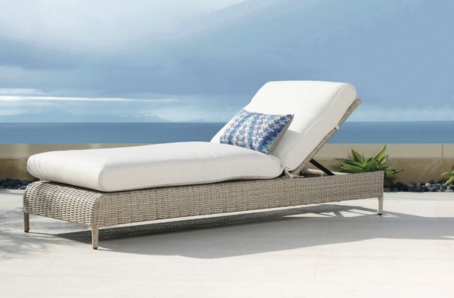 Sunset West Manhattan Dove Gray Resin Wicker Outdoor Chaise Lounge with Linen Canvas Cushion-3