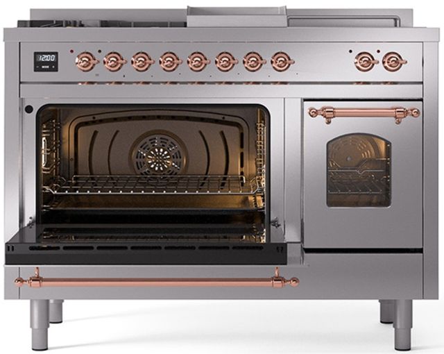 Ilve® Nostalgie II Series 48" Stainless Steel Pro Style Dual Fuel Range-2