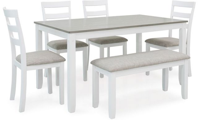 Ensemble de salle à manger 6 pièces avec banc Stonehollow de Signature Design by Ashley® - Gris/Blanc