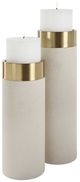 Uttermost® Wessex 2-Piece Antique Brushed Brass/White Pillar Candleholders Set-3