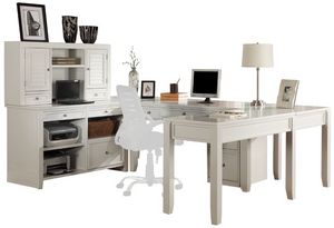 Parker House® Boca 6-Piece Cottage White U Shape Desk with Credenza File and Hutch Set