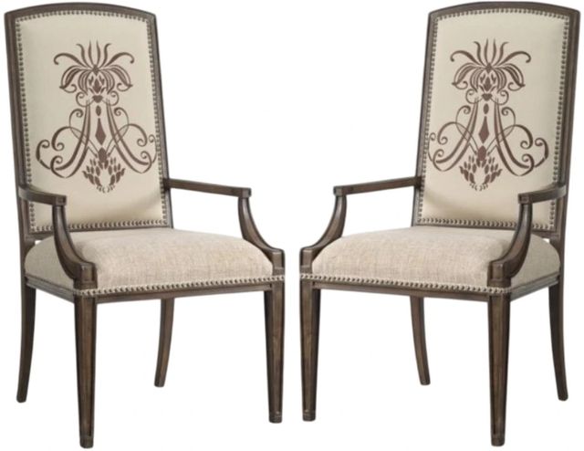 Hooker® Furniture Rhapsody Aurora Ecru/Walnut Upholstered Dining Arm Chair-3