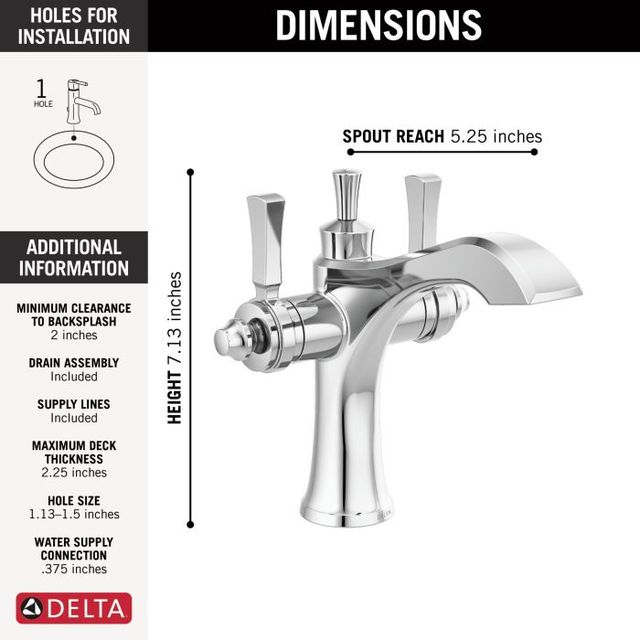 Delta Dorval® Chrome 2-Handle Single Hole Monoblock Bathroom Faucet-1