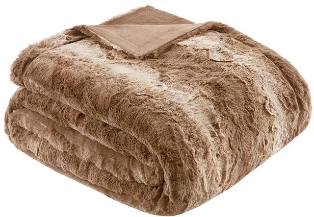 Olliix by Madison Park Zuri 1 Tan Faux Fur Oversized Bed Throw-0