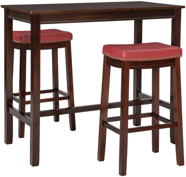 Linon Claridge 3-Piece Brown/Red Bar Table Set-0