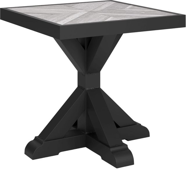 Signature Design by Ashley® Beachcroft Light Gray Aluminum/Resin Outdoor End Table with Black Base-0