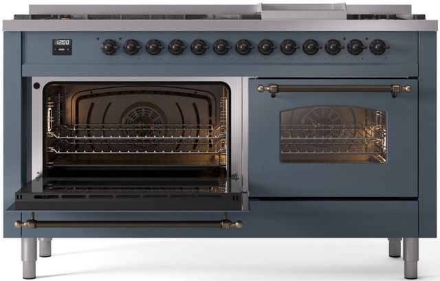Ilve® Nostalgie II Series 60" Blue Grey Pro Style Dual Fuel Range-2