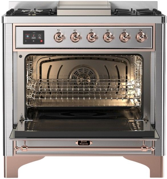 Ilve® Majestic III 36'' Stainless Steel Pro Style Dual Fuel Liquid Propane Range with Triple Glass Door and Copper Trim-2