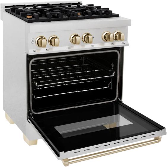 ZLINE Autograph Edition Legacy 30" Satin Stainless Steel Pro-Style Dual Fuel Range with Electric Convection Oven and Polished Gold Accents-1