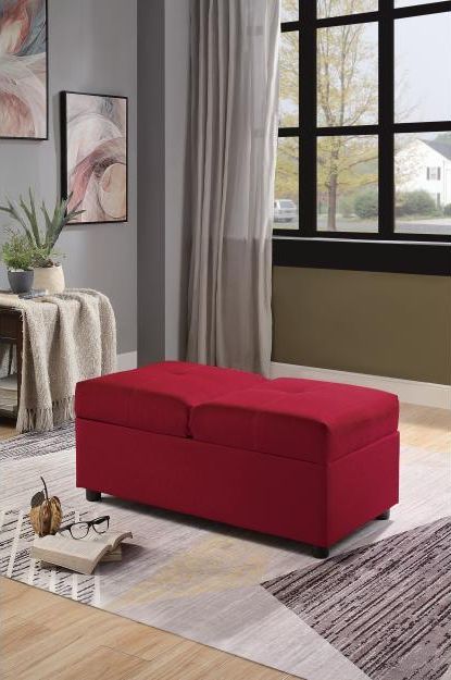 Mazin Furniture Denby Red Fabric Storage Ottoman/Chair-2