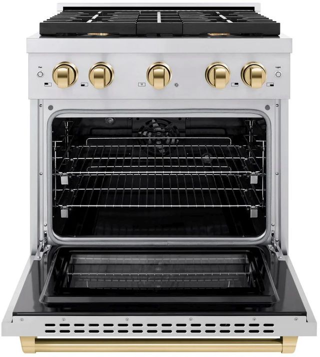 ZLINE Autograph Edition Paramount 30" Stainless Steel Pro Style Dual Fuel Range with Polished Gold Accents-1