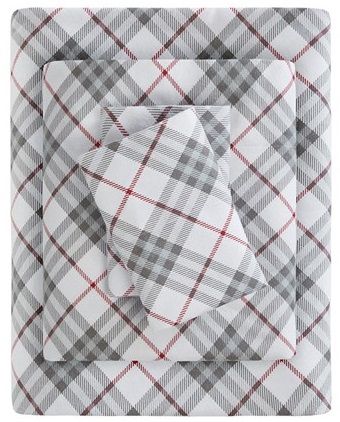 Olliix by True North by Sleep Philosophy Cozy Flannel Red Plaid Twin Cotton Printed Sheet Set-0