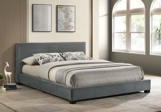 Elements International Brookhaven Espresso/Gray Twin Upholstered Panel Bed-1