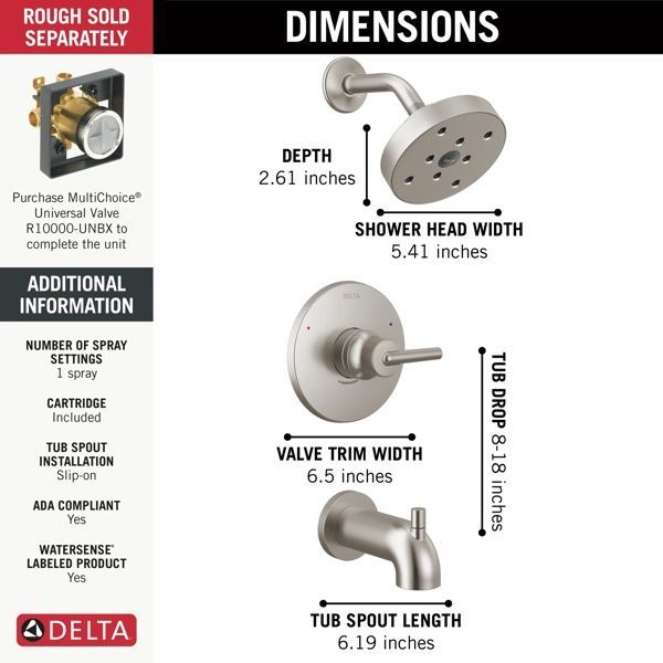 Delta Trinsic® Monitor® 14 Series Stainless H2Okinetic® Tub and Shower Trim-2