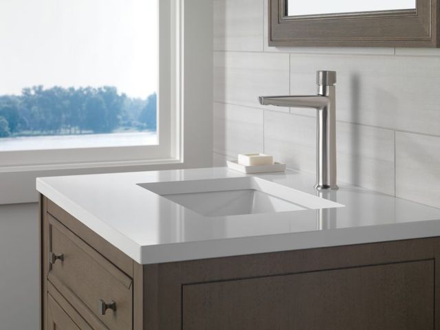 Delta Galeon® Lumicoat® Stainless Single Knob Handle Mid-Height Bathroom Faucet-1