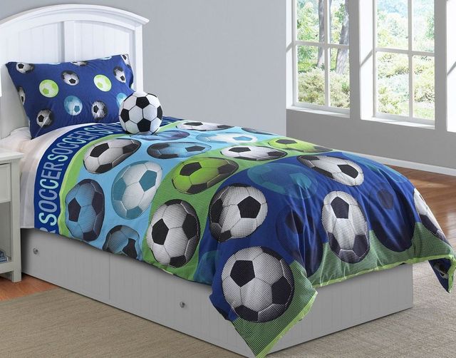 Hallmart Collectibles Soccer 4-Piece Blue Full Comforter Set-0
