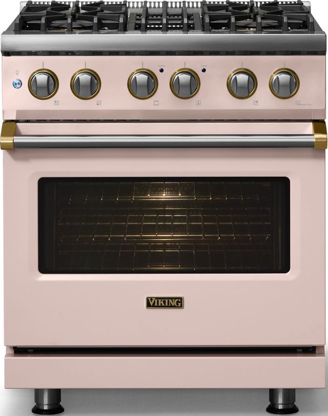 Viking® 5 Series 30" Blush Pro Style Dual Fuel (LP) Range with Polished Chrome Trim-2