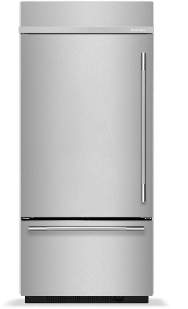 KitchenAid® 36” 20.9 Cu. Ft. PrintShield™ Stainless Steel Left Hinge Built In Bottom Freezer Refrigerator-0