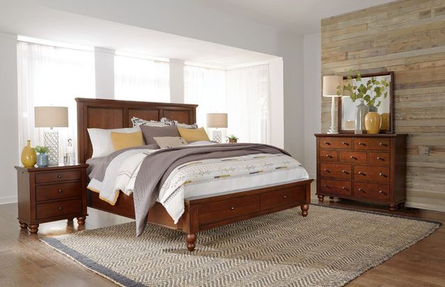 aspenhome® Cambridge Brown Cherry Queen Panel Storage Bed-1