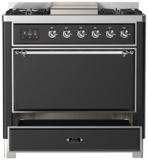 Ilve® Majestic III 36" Graphite Matte Pro Style Dual Fuel Natural Gas Range with Solid Door and Chrome Trim-2