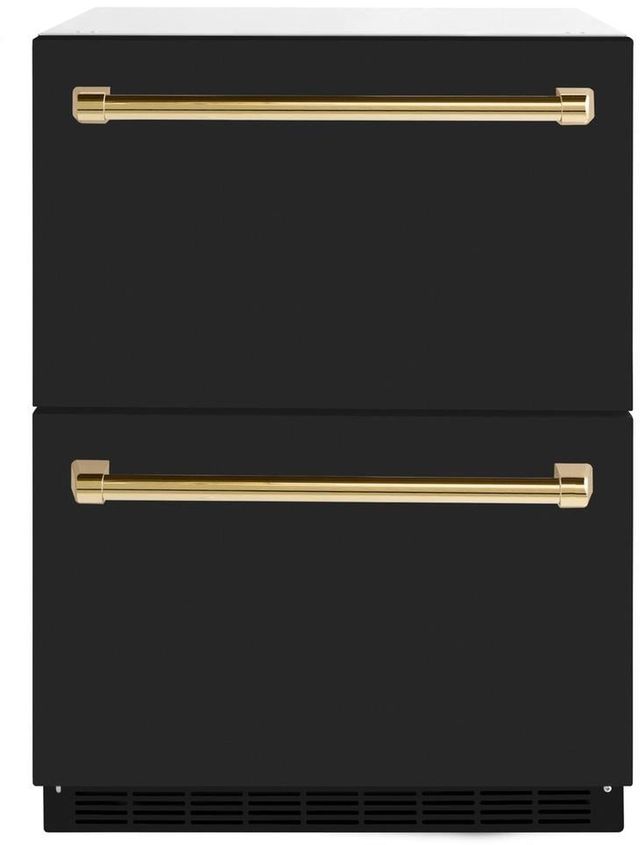 ZLINE Autograph Edition 24" 4.6 Cu. Ft. Black Matte Outdoor-Rated Built-In Refrigerator Drawers with Polished Gold Handles-0