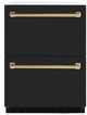 ZLINE Autograph Edition 24" 4.6 Cu. Ft. Black Matte Outdoor-Rated Built-In Refrigerator Drawers with Polished Gold Handles-0