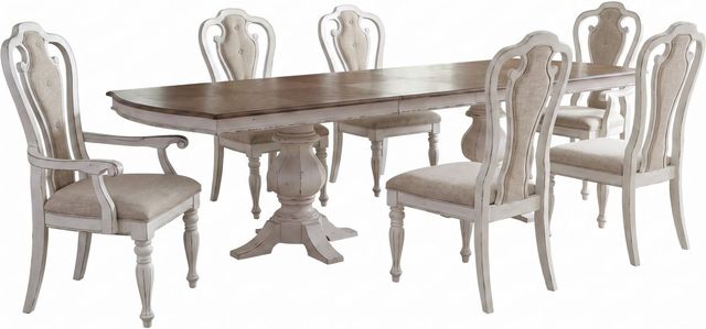 Liberty Furniture Magnolia Manor 7-Piece Antique White/Ivory/Weathered Bark Optional Double Pedestal Dining Set-0