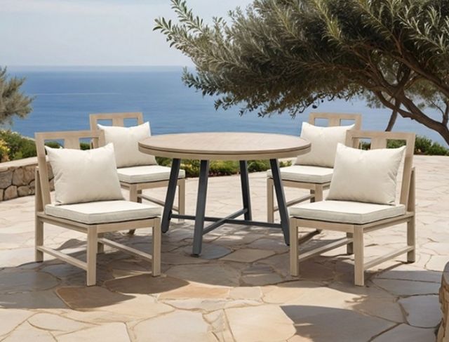 Furniture of America® Bordeaux 2-Piece Beige/Natural Aluminum/Fabric Outdoor Dining Chair Set-1