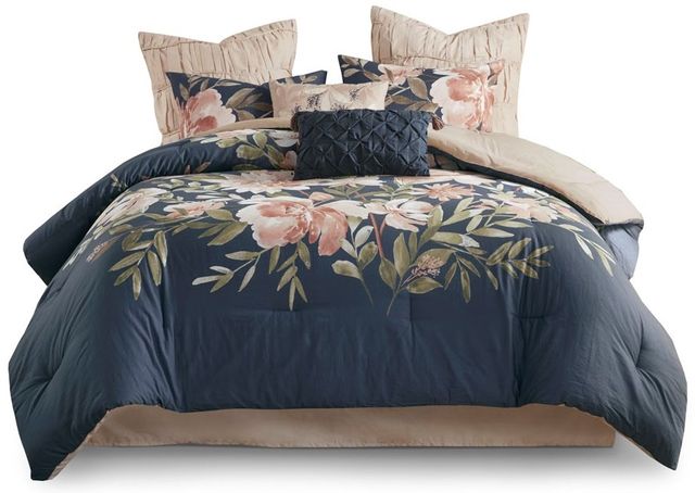 Olliix by Madison Park Camillia 8 Piece Navy King Cotton Comforter Set-0