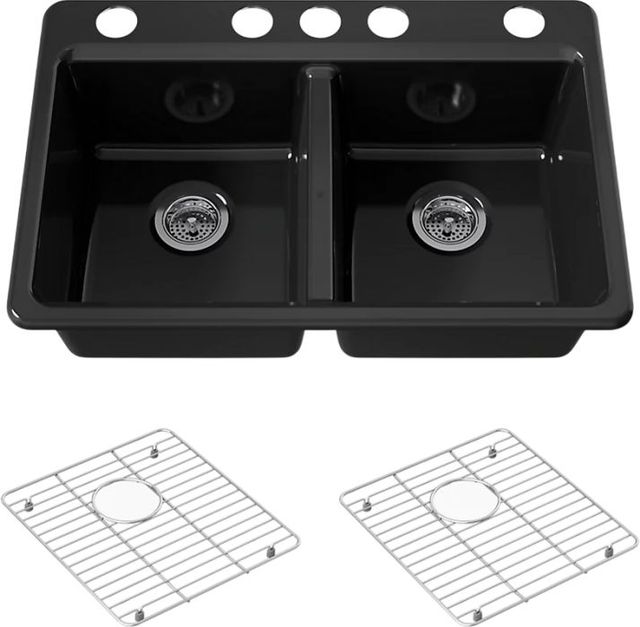 KOHLER® Riverby® Black 33" Undermount Double-Equal Bowl Kitchen Sink-0