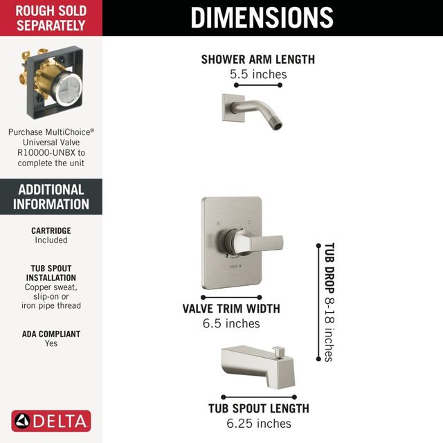 Delta Velum™ Monitor® 14 Series Stainless Tub and Shower Trim - Less Head-3