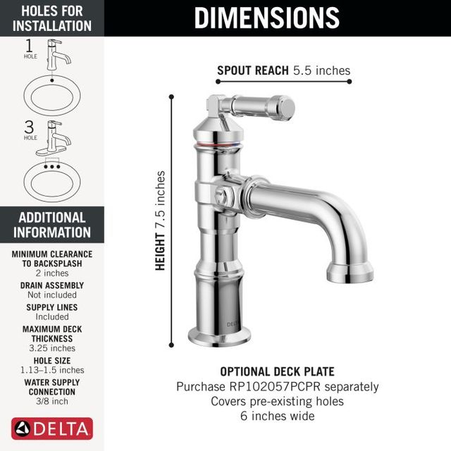 Delta Broderick® Lumicoat® Chrome Single Handle Bathroom Faucet-1