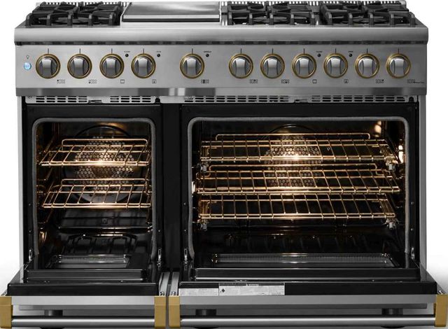 Viking® 5 Series 48" Stainless Steel Pro Style Dual Fuel (NG) Range with Brushed Brass Trim-1