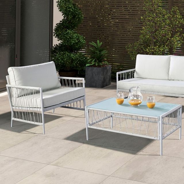 Furniture of America® Shomari 4-Piece White Fabric/Metal Outdoor Conversation Set-1