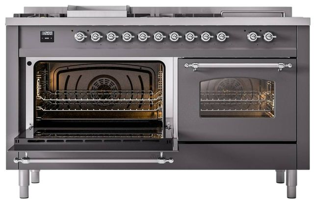 Ilve® Nostalgie II Series 60" Graphite Matte Pro Style Dual Fuel Range-1