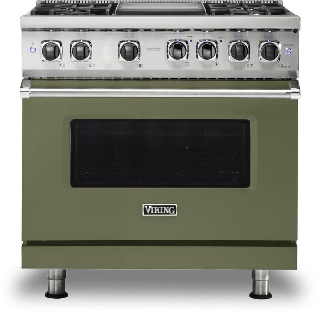 Viking® 5 Series 36" Cypress Green Pro Style Dual Fuel Natural Gas Range with 12" Griddle-0
