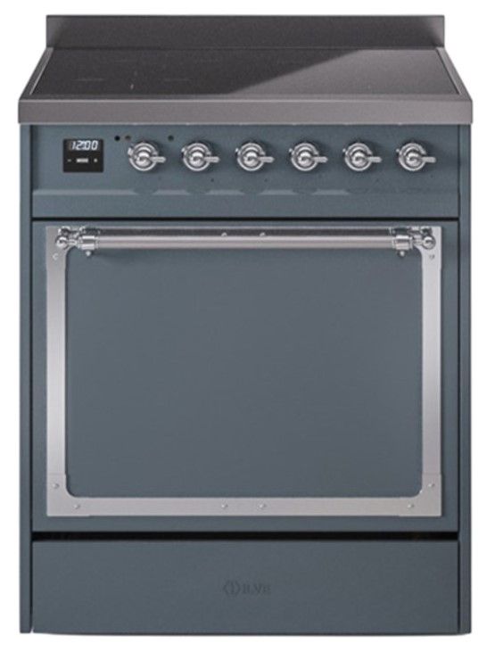Ilve® Nostalgie II Noblesse 30'' Blue Gray Pro Style Induction Range with Chrome Trim-0