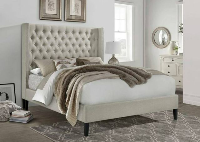 Milton Greens Stars Beige Eastern King Upholstered Wingback Platform Bed-2