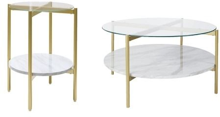 Signature Design by Ashley® Wynora 2-Piece White/Gold Living Room Tables Set-0