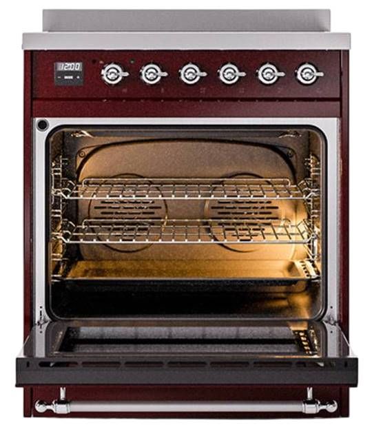 Ilve® Nostalgie II Noblesse 30'' Burgundy Pro Style Induction Range with Chrome Trim-2