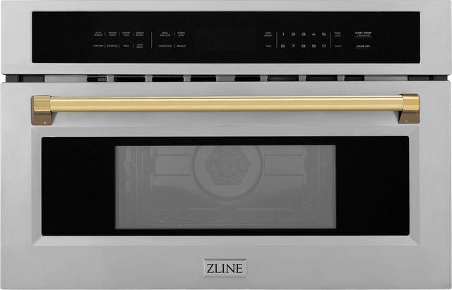 ZLINE Autograph Edition 30" 1.6 Cu. Ft. Stainless Steel Built-in Convection Microwave Oven with Polished Gold Accents-0