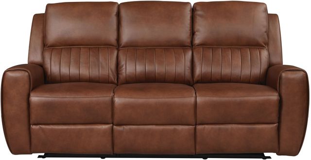 Bassett® Furniture Aberdeen Chestnut Leather Motion Sofa with Power -0