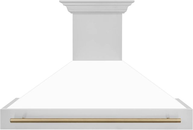 ZLINE Autograph Edition 48" Stainless Steel Wall Mounted Range Hood with White Matte Shell and Champagne Bronze-0