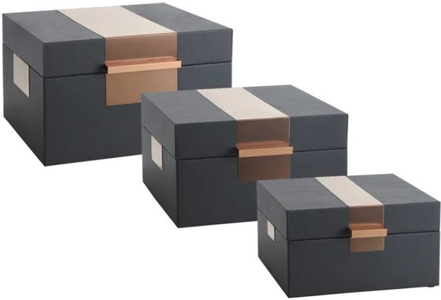 StyleCraft Norman Wyatt Home 3-Piece Bronze/Dark Smoke Leather Accessory Boxes-0