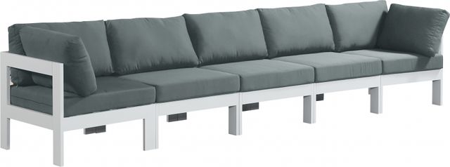 Meridian Furniture Nizuc 5-Piece Gray/White Outdoor Patio Modular Sectional-0