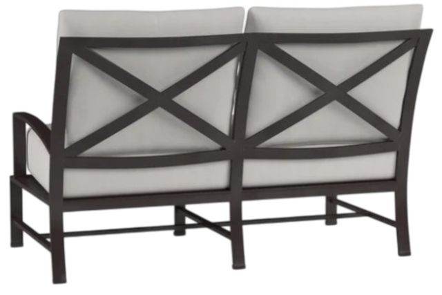 Sunset West La Jolla Espresso Aluminum Outdoor Loveseat with Canvas Flax Cushion-2