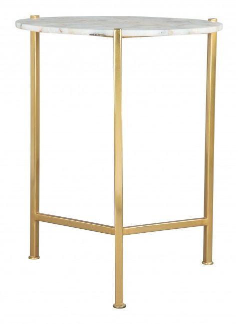 Zuo® Modern Haru White Stone Side Table with Gold Framework -2